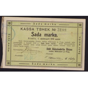 Estonia Sindi cloth mill 100 Marka 1919 local note