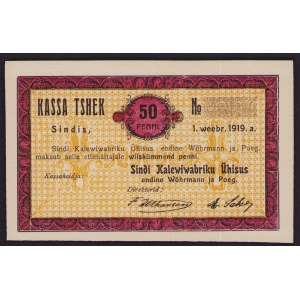 Estonia Sindi cloth mill 50 Penni 1919 local note