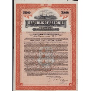 Estonia - bond of the Estonian Republic 1927 - $ 1000