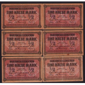 Lot of paper money: Germany, Lithuania, Kowno (Kaunas) 1/2 Mark 1918 (6)