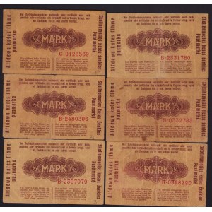 Lot of paper money: Germany, Lithuania, Kowno (Kaunas) 1/2 Mark 1918 (6)