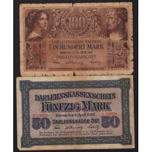 Lot of paper money: Germany, Lithuania, Kowno (Kaunas) 50 & 100 Mark 1918 (2)