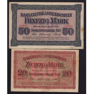 Lot of paper money: Germany, Lithuania, Kowno (Kaunas) 50 & 20 Mark 1918 (2)