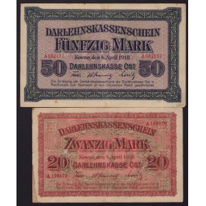 Lot of paper money: Germany, Lithuania, Kowno (Kaunas) 50 & 20 Mark 1918 (2)