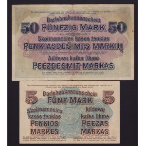 Lot of paper money: Germany, Lithuania, Kowno (Kaunas) 50 & 5 Mark 1918 (2)