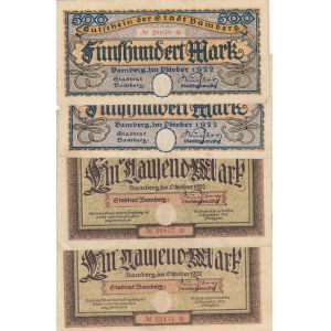 Germany 500 & 100 Mark 1922 (4) Bamberg VF