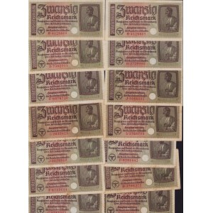 Lot of paper money: Germany 20 Reichsmark 1940-1945 (27)