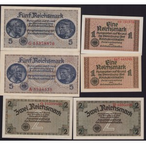 Lot of paper money: Germany 5, 2, 1 Reichsmark (6)