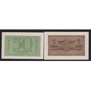 Lot of paper money: Germany 50, 1 Reichspfennig (2)
