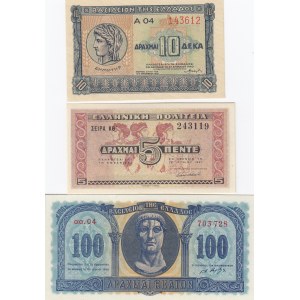 Greece 5, 10, 100 Drachmai 1940-50 (3)