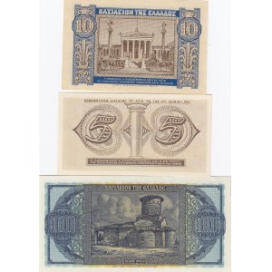 Greece 5, 10, 100 Drachmai 1940-50 (3)