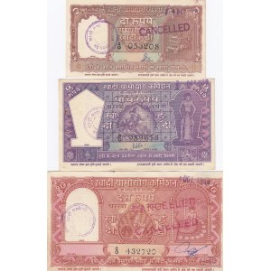 India 2, 5, 10 Rupees 1957 Khadi Hundies (3)