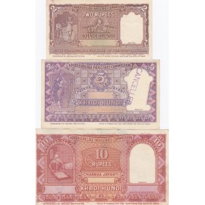 India 2, 5, 10 Rupees 1957 Khadi Hundies (3)