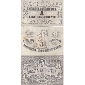 Italy 1,3,5 Lire 1848 (3) Moneta Patriotica