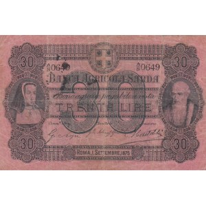 Italy 30 Lire 1875 Banca Agricola