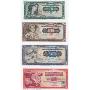 Yugoslavia 5-100 Dinars 1965 (4) specimens