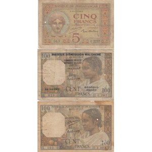 Madagascar 5 Francs 1937, 100 Francs 1950,61 (3)