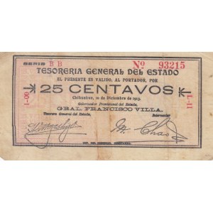 Mexico 25 Centavos 1913 Tresoria General del Estado