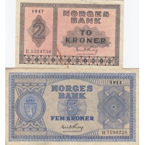 Norway 2 & 5 Kroner 1947,51 (2)