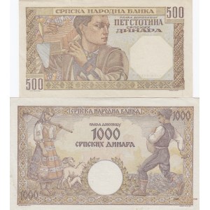 Serbia 500 & 1000 Dinars 1941,42 (2)