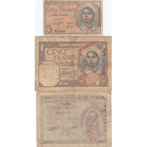 Tunisia 5 & 20 Francs (3 pcs)