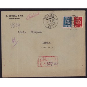 Estonia Tallinn - Lihula registered letter envelope 1929