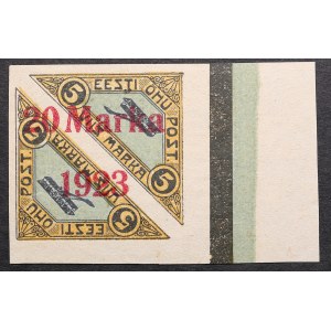 Estonia air mail stamp with 20 Marka 1923 overprint on 5 Marka (1.25mm between 0 & M)