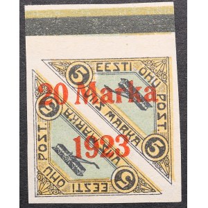 Estonia air mail stamp with 20 Marka 1923 overprint on 5 Marka (1.75mm between 0 & M)