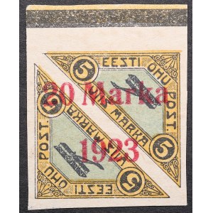 Estonia air mail stamp with 20 Marka 1923 overprint on 5 Marka (1.75mm between 0 & M)