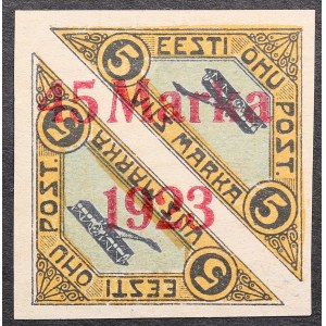 Estonia air mail stamp with 45 Marka 1923 overprint on 5 Marka (1.25mm between 5 & M)