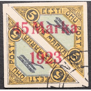 Estonia air mail stamp with 45 Marka 1923 overprint on 5 Marka (1.25mm between 5 & M)