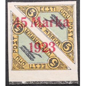 Estonia air mail stamp with 45 Marka 1923 overprint on 5 Marka (1.75mm between 5 & M)