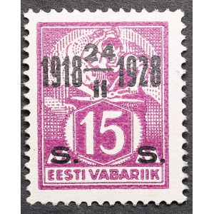 Estonia blacksmith stamp 15 M - 24 II 1918-1928 15 S overprint 1928, 24. Feb. 10th Anniversary of Independence.