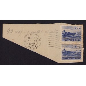 Estonia, Narva - German Occupation II World War stamps 30 + 30 cut from envelope 1941