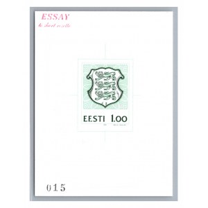 Estonia stamps, 1 kroon, 1990 color PROOF ESSAY SPECIMEN MNH, Vello Kallas, 015