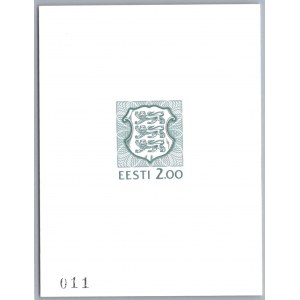 Estonia stamps, 2 krooni, 1990 color PROOF ESSAY SPECIMEN MNH, Vello Kallas, 011
