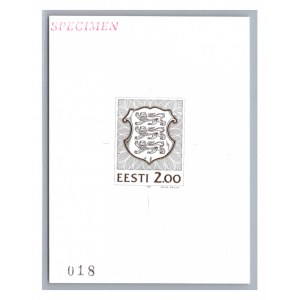 Estonia stamps, 2 krooni, 1990 color PROOF ESSAY SPECIMEN MNH, Vello Kallas, 018