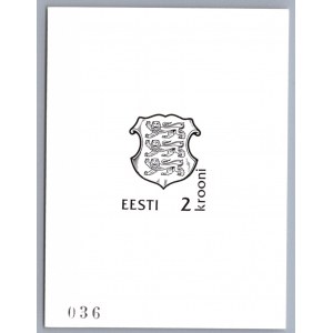 Estonia stamps, 2 krooni, 1990 color PROOF ESSAY SPECIMEN MNH, Vello Kallas, 036
