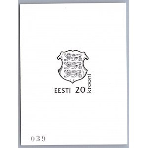 Estonia stamps, 20 krooni, 1990 color PROOF ESSAY SPECIMEN MNH, Vello Kallas, 039