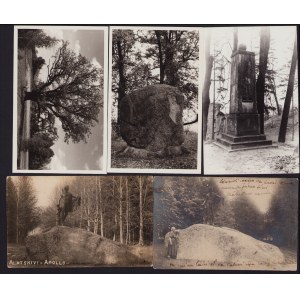 Estonia Group of postcards - J. Morgestern monument, sculpture Apollo in Alatskivi, war oak & war stone in Pühajärve bef