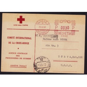Estonia (Russia USSR), Switzerland postcard Geneve - Tõrva 1960 - Missing son search