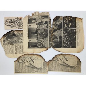 Group of drawings on newspapers from possibly Eduard Wiiralt