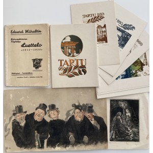 Group of collectibles - 2 pictures, Tartu 950 cards, book ed. Wiiraltin Retrospektiivisen Näyttelyn Luettelo 1917-1936 (