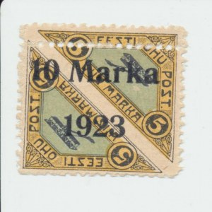 Estonia air mail stamp with 10 Marka 1923 overprint on 5 Marka - Error