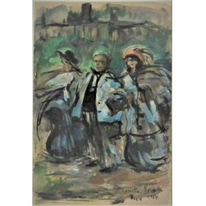 Konstantin A. Korovin(1861-1939),Portrait of Fyodor Shalapin with two women,1924