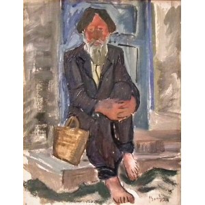 Stanislaw Borysowski(1906-1988),An old man sitting on the stairs