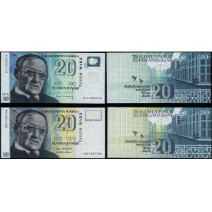 Finlandia, zestaw: 2 x 20 marek, 1993 i 1993 (1997)