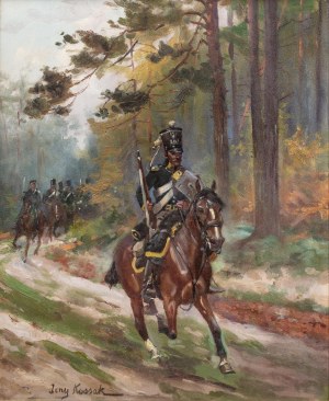 Jerzy Kossak (1886 Kraków - 1955 tamże), Patrol Strzelców Konnych z okresu Królestwa Polskiego, ok. 1914 r.