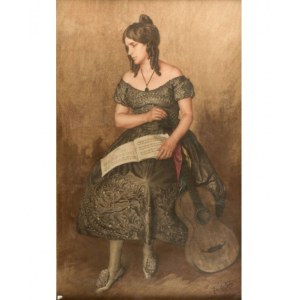 Josef WAHL (1875-1951), Young lady with sheet music and guitar