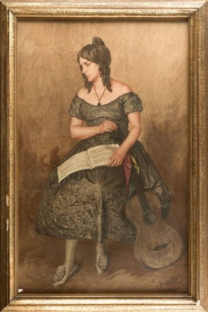 Josef WAHL (1875-1951), Młoda dama z nutami i gitarą